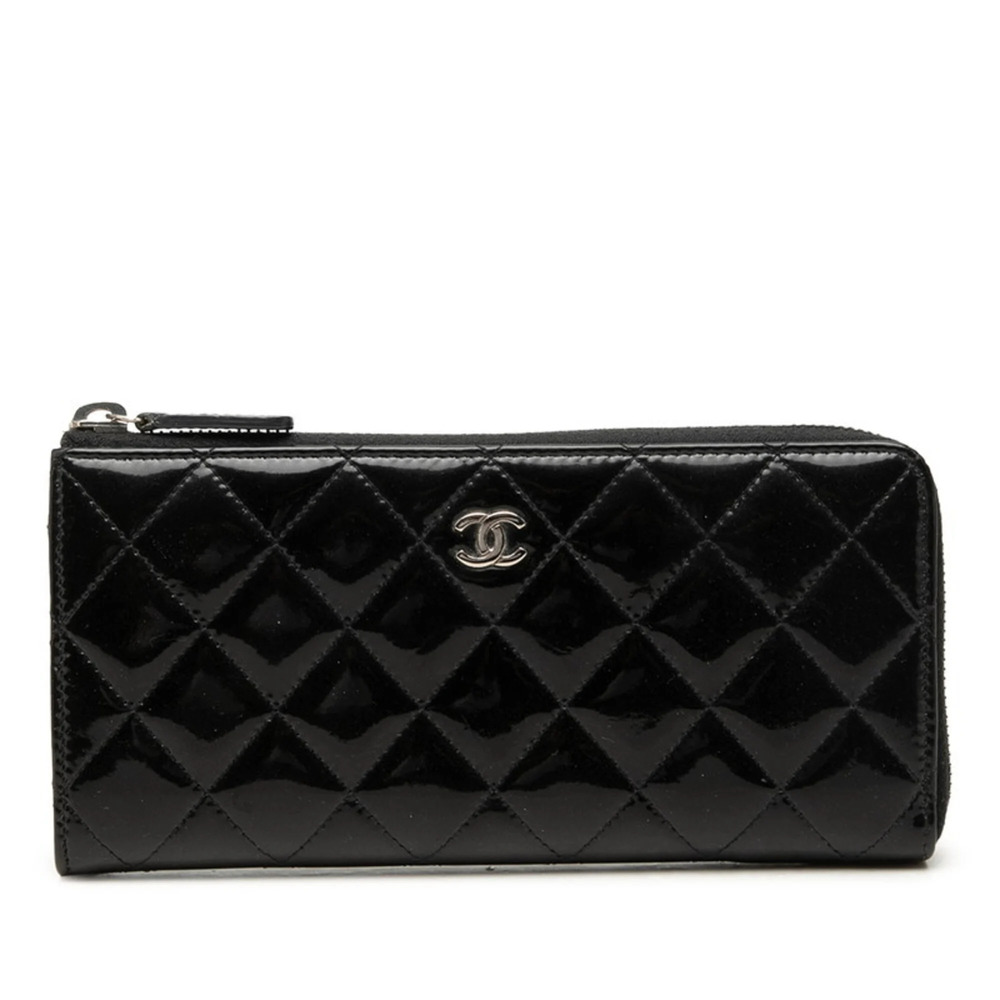 Chanel Coco Mark Matelassé Long Wallet, Black Patent Leather, Women's CHANEL